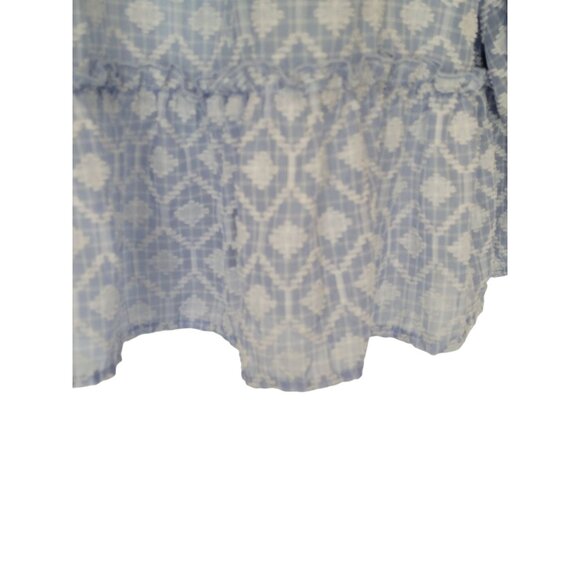 Democracy Blouse Womens XL Blue Patterned Textured Gathered Sleeve Ruffle Blue W - Picture 11 of 11
